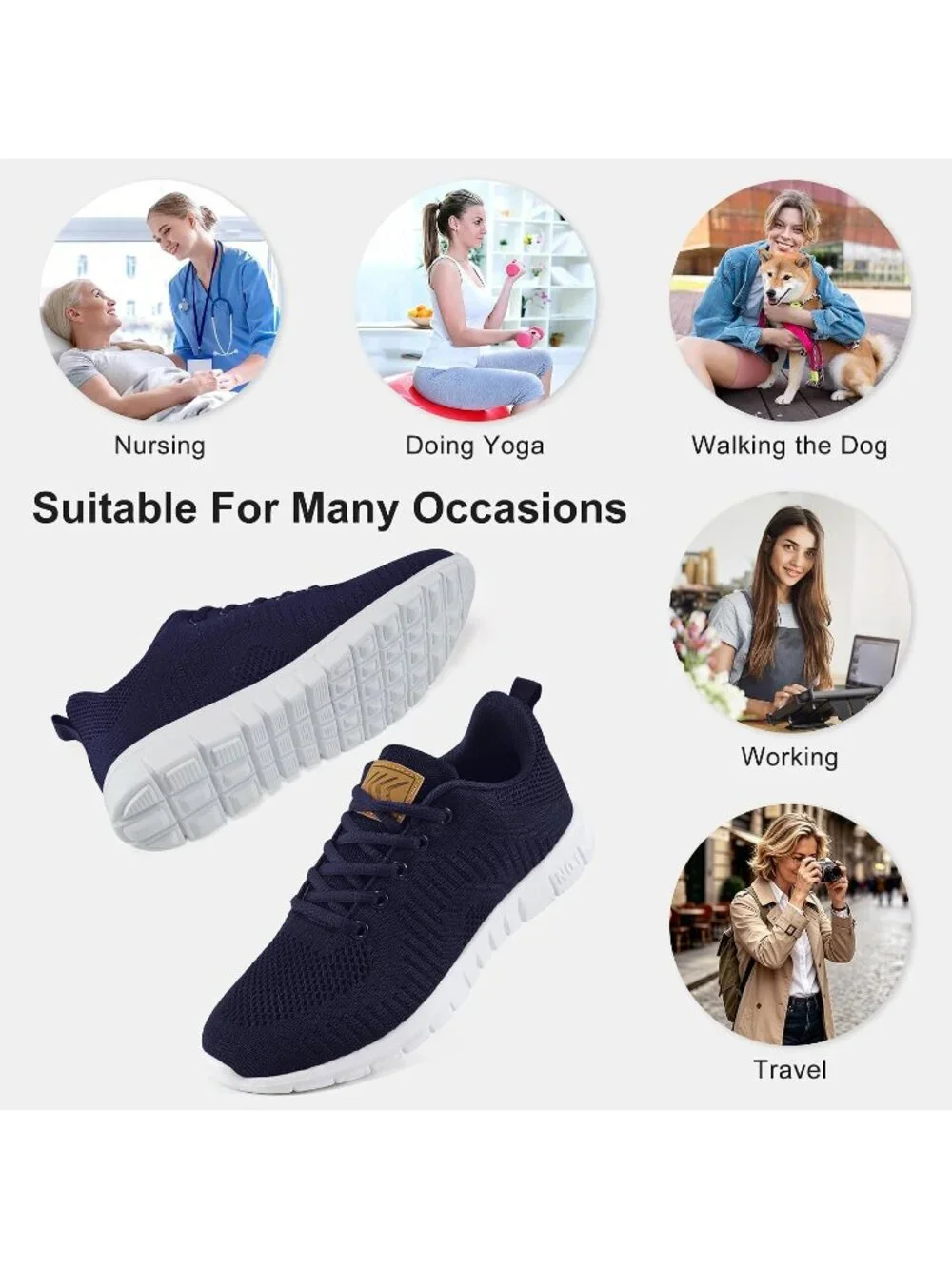 Women's Dark Blue Lightweight Non Slip Comfortable Breathable Pull On Sneakers